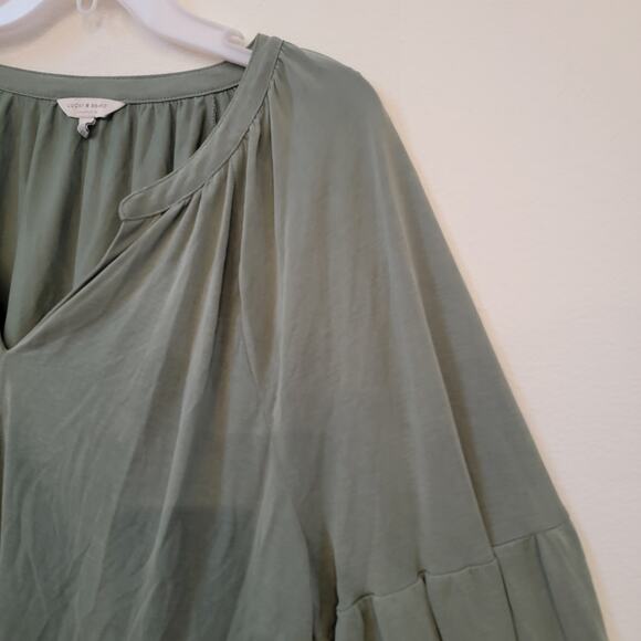 Lucky Brand Soft Green Longsleeve Notched Neck Sandwash Top XL Peasant Prairie‎ - Picture 7 of 16